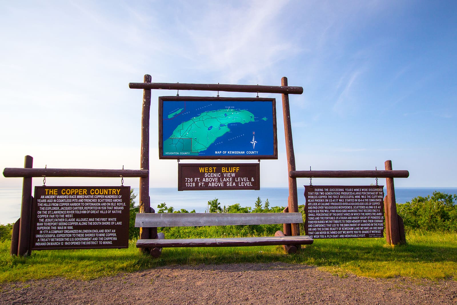 Copper Harbor, Michigan, USA - June 22, 2018: The summit of the scenic Brockway Mountain Drive Copper Harbor is a famous scenic drive in the Upper Peninsula of Michigan.