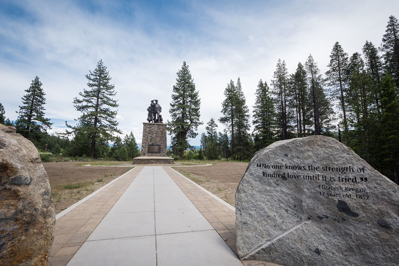 JULY 3 2018 - LAKE TAHOE, CA: View of the monument placed at Donner Memorial State Park, remembering the Donner Party.