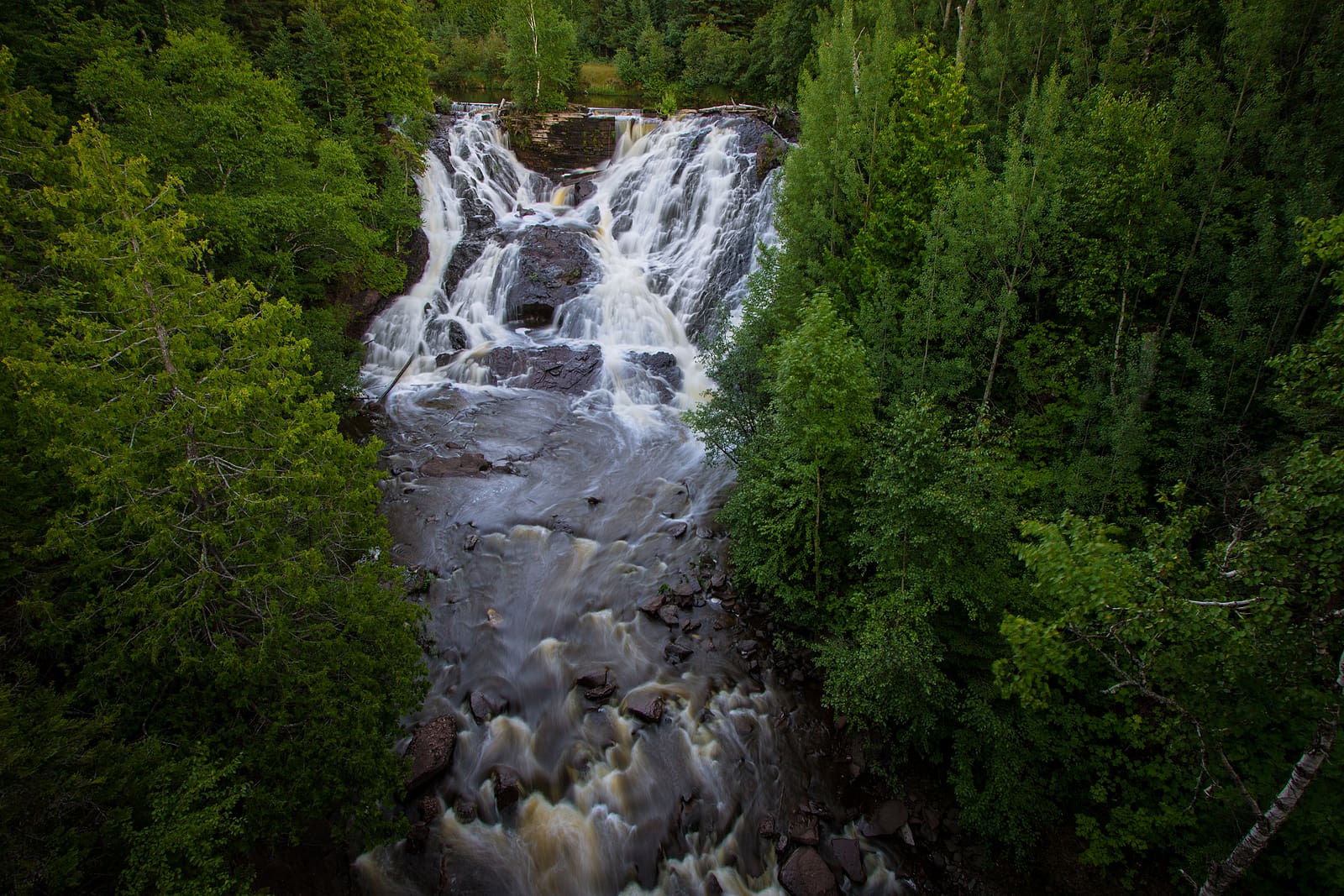 Eagle River Waterfall In Michigan. Eagle River Falls is one of the largest waterfalls in the Keweenaw and is view able from the road. The falls are located in the town of Eagle River in Michigans Upper Peninsula.