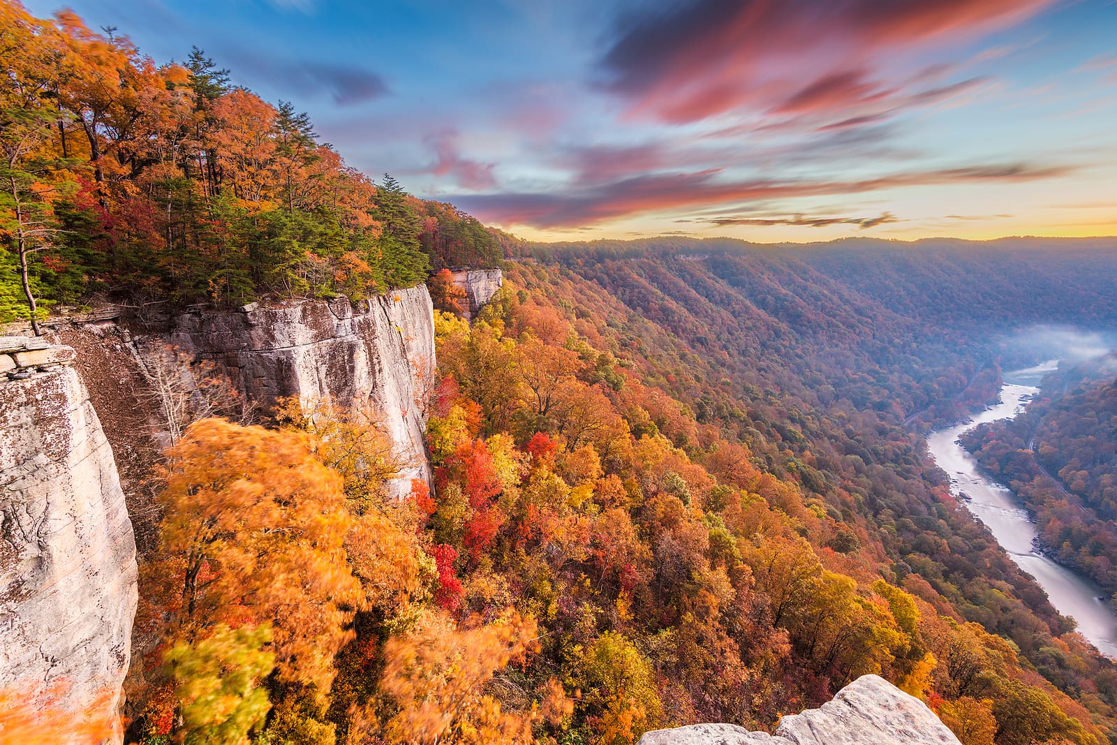 New River Gorge, West Virgnia, USA autumn morning lanscape at th