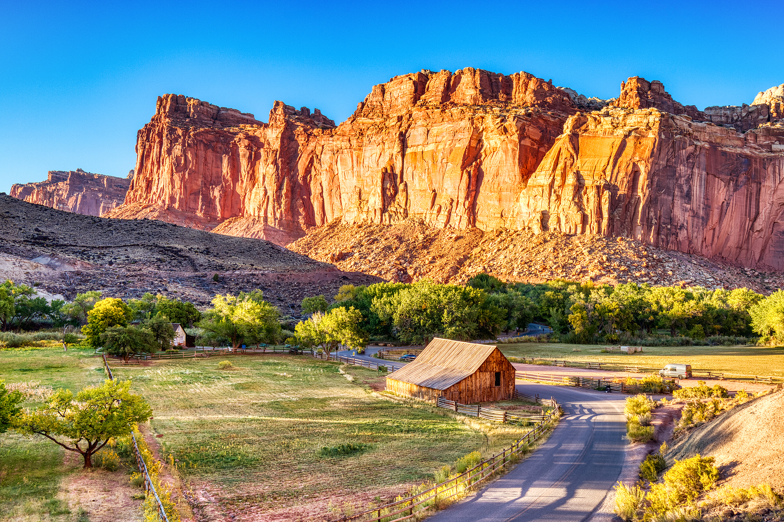Landscape With Monumental Old Barn In Fruita At Sunset, Capitol