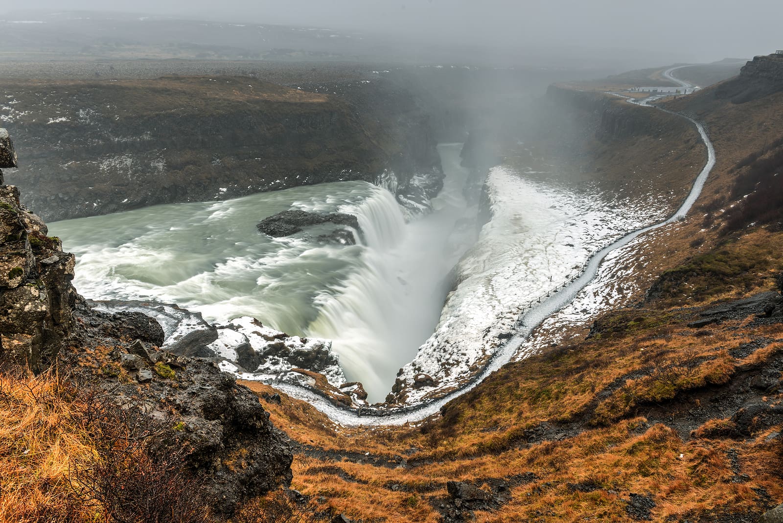 Gullfoss waterfall ("Golden Falls") one of Iceland's most popular attractions is a waterfall located in the canyon of Hvita river in southwest Iceland.