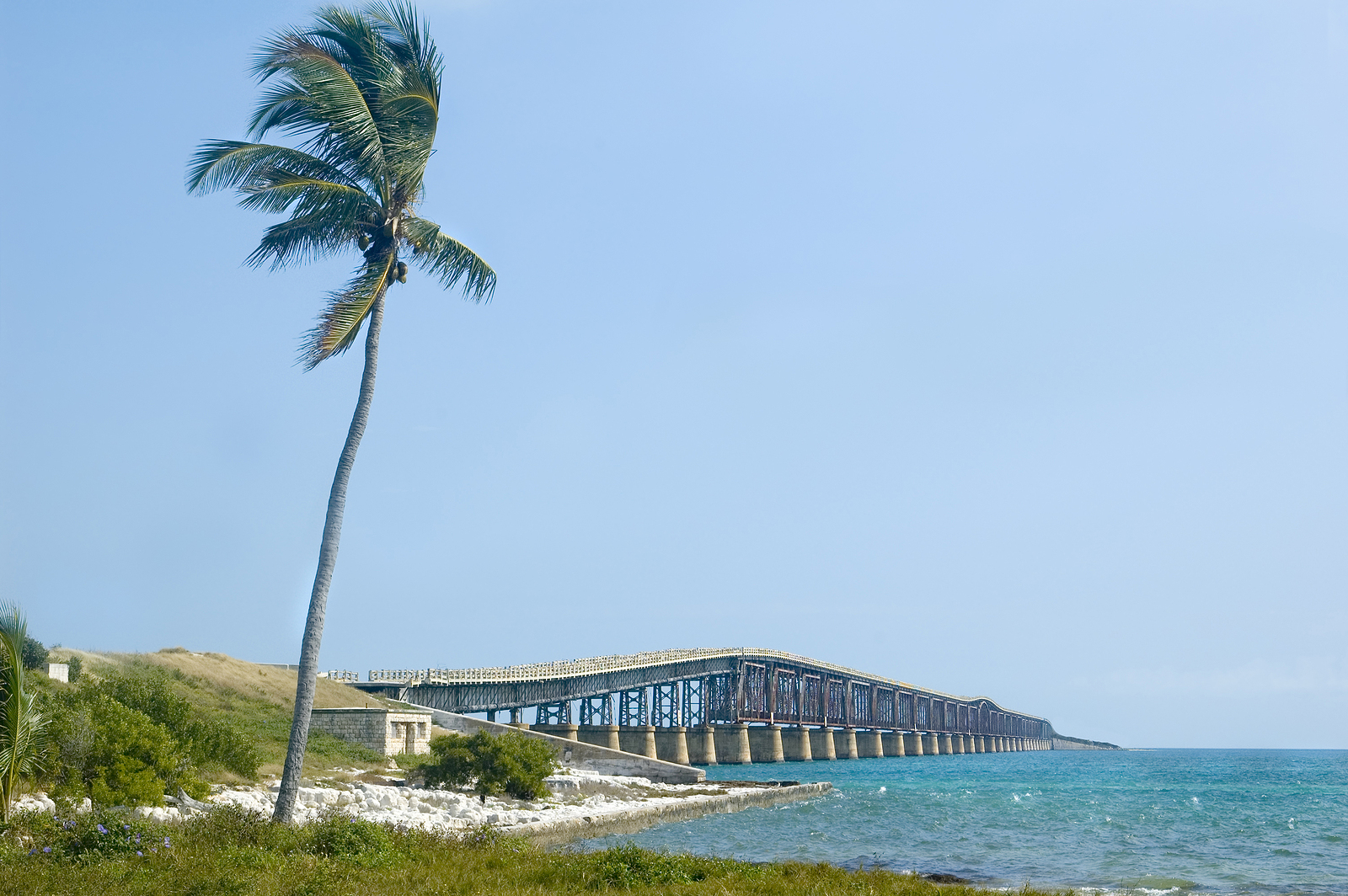 Bridge connecting florida keys over beautiful caribbean blue water