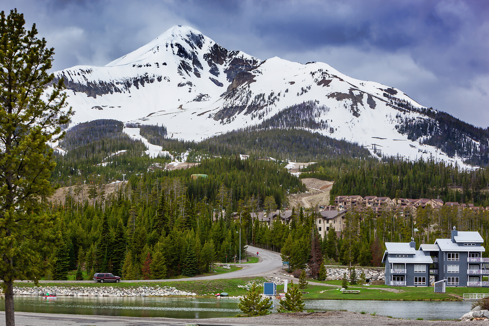 View Of Lone Mountain With Buildings And Pine Trees On The Foot