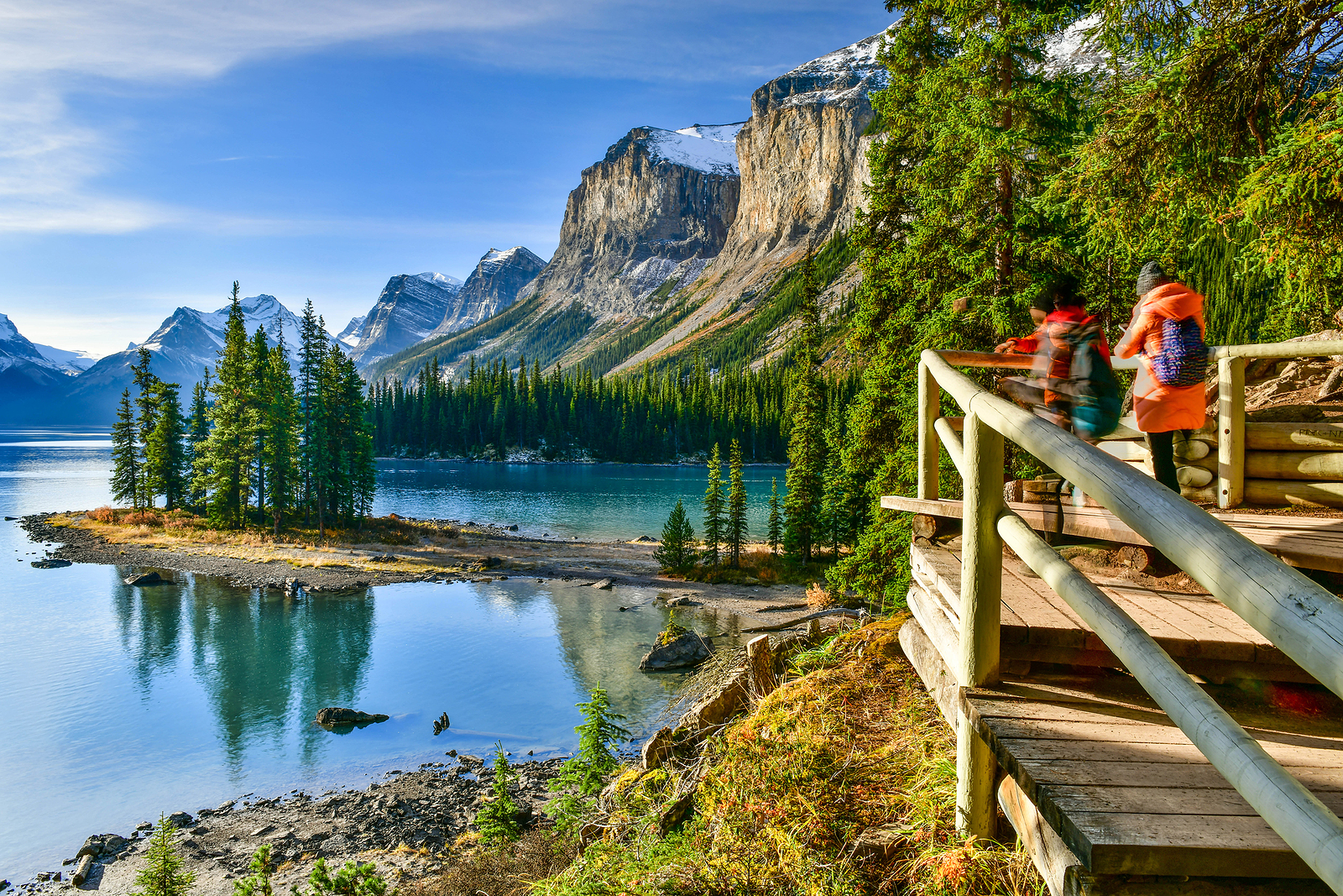 Panorama view Beautiful Spirit Island in Maligne Lake,Jasper National Park, Alberta, Canada