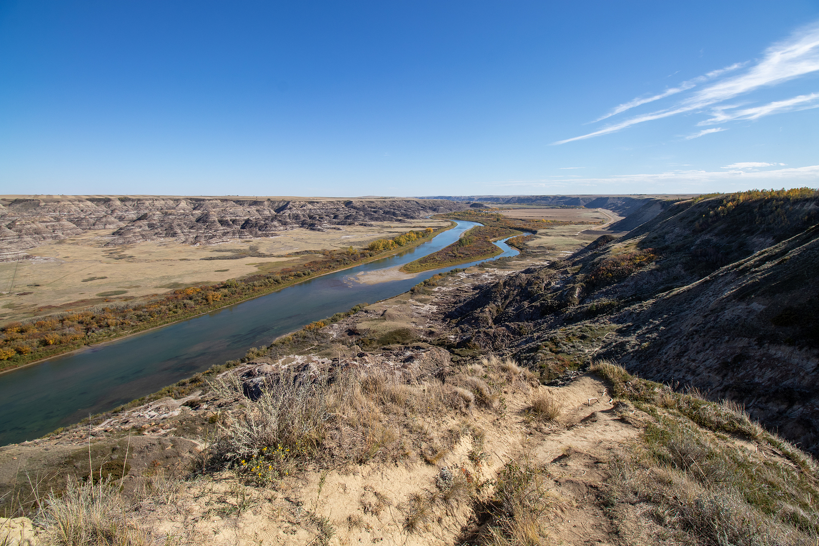 View Of The Red River At Orkney Viewpoint On The Dinosaur Trail