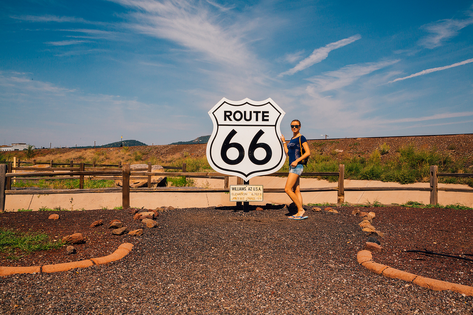 Young Girl Standing By The Route 66 Sign In The Town Of Williams